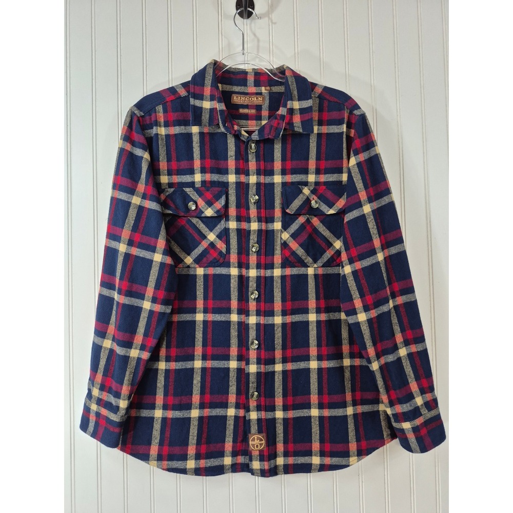 Lincoln Outfitters Mens Blue Red Plaid Thick Heavy Flannel Shirt Large Cotton